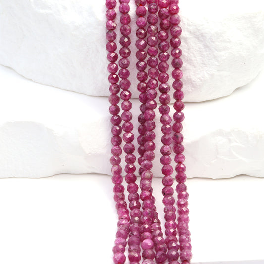 Red Ruby 3mm Faceted Rounds Bead Strand