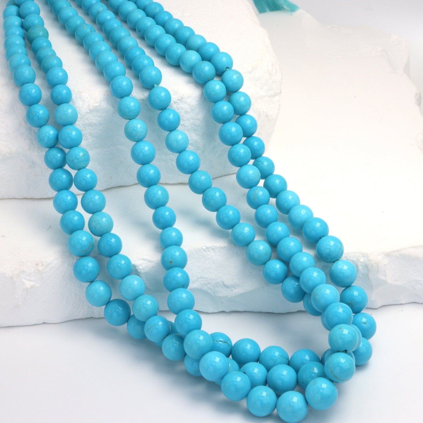 Natural Blue Turquoise 5mm - 7mm Smooth Rounds Bead Strand