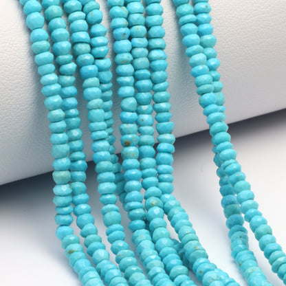 Natural Blue Turquoise 3mm Hand Faceted Rondelles Bead Strand