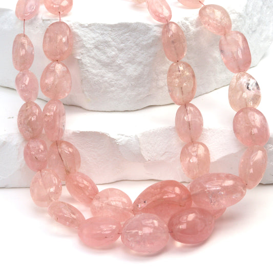 Pink Morganite 9x7mm - 15x12mm Smooth Nuggets Bead Strand