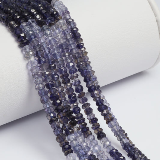 Ombre Blue Iolite 3mm Faceted Rondelles Bead Strand