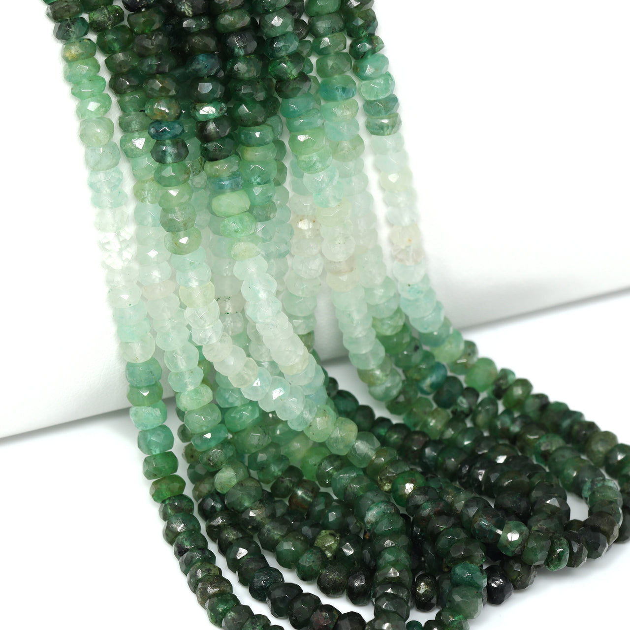 Ombre Green and White Emerald 4mm – 5mm Hand Faceted Rondelles Bead Strand