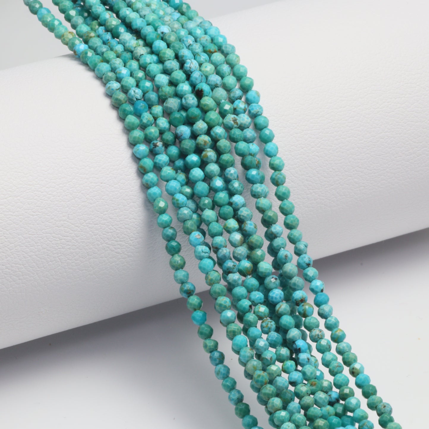 Natural Blue-Green Turquoise 2mm Faceted Rounds Bead Strand