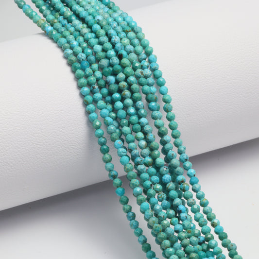 Natural Blue-Green Turquoise 2mm Faceted Rounds Bead Strand