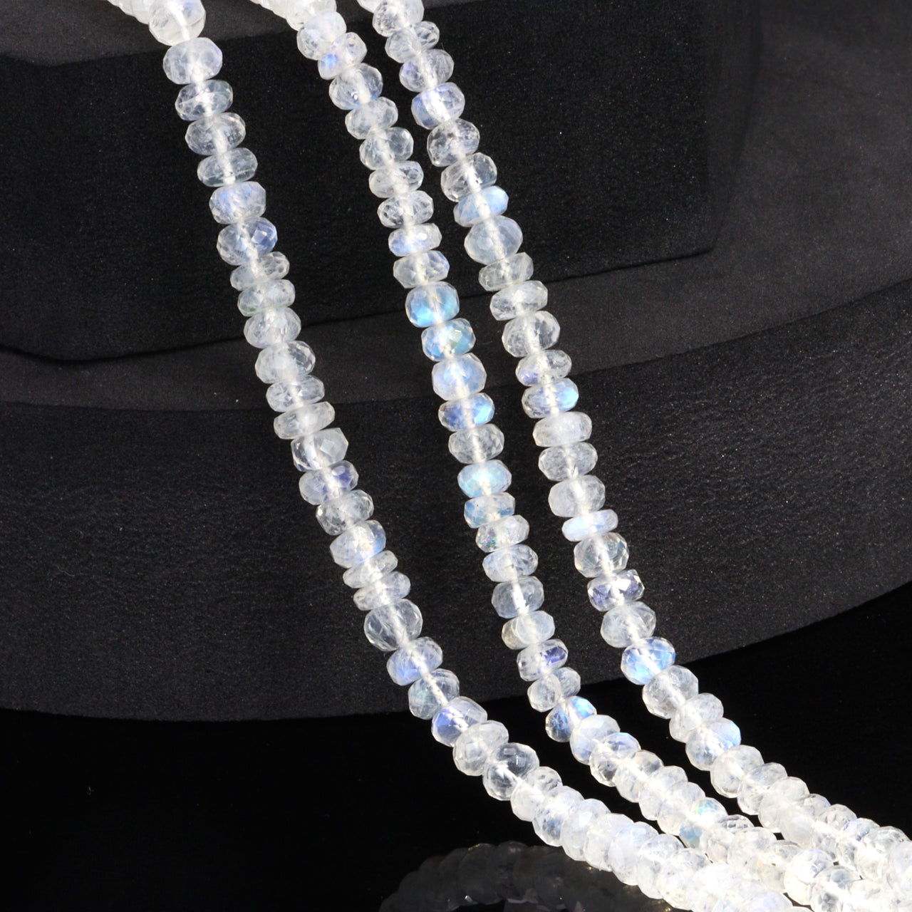 Blue Rainbow Moonstone 5mm Faceted Rondelles Bead Strand