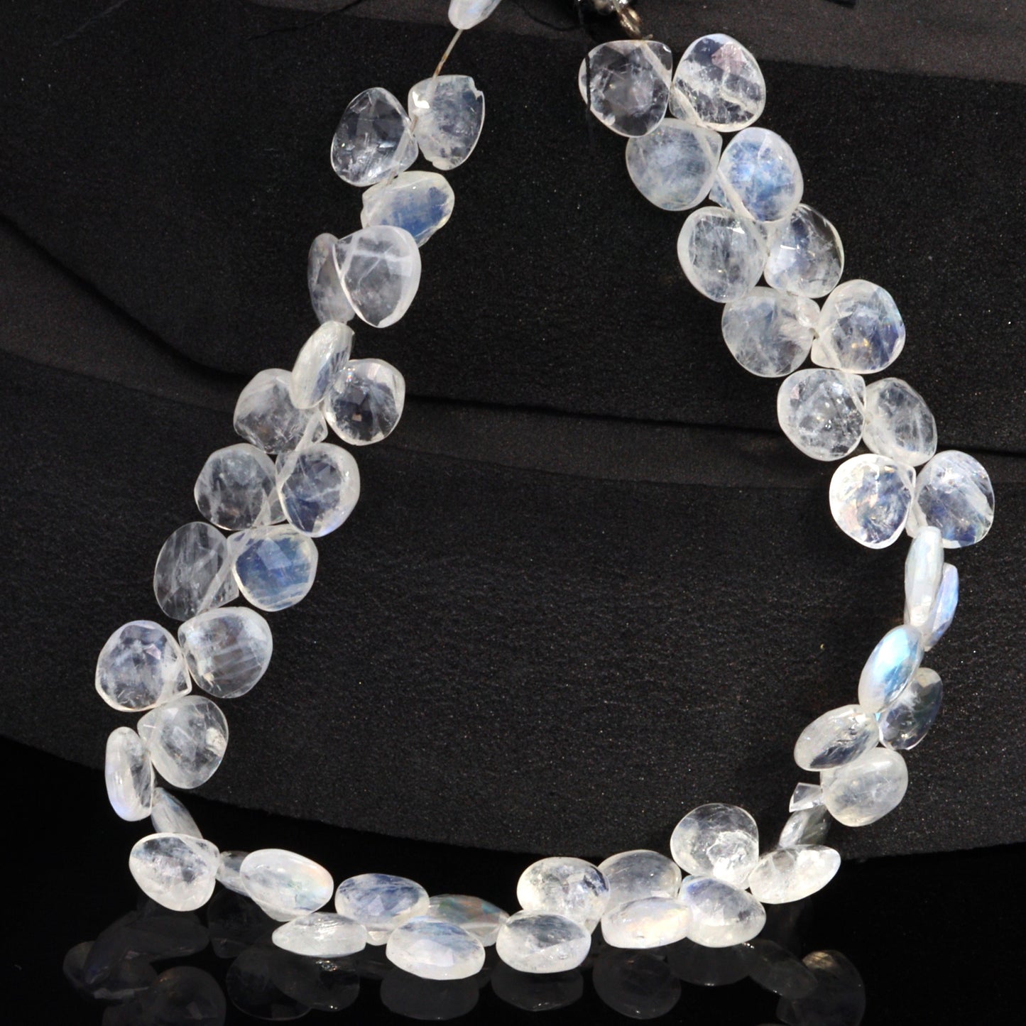 Blue Rainbow Moonstone 8mm Faceted Heart Shaped Briolettes