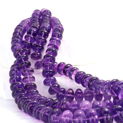 Purple Amethyst 10mm - 16mm Smooth Rondelles Bead Strand