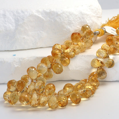 Yellow Citrine 9x6mm Faceted Teardrop Briolettes