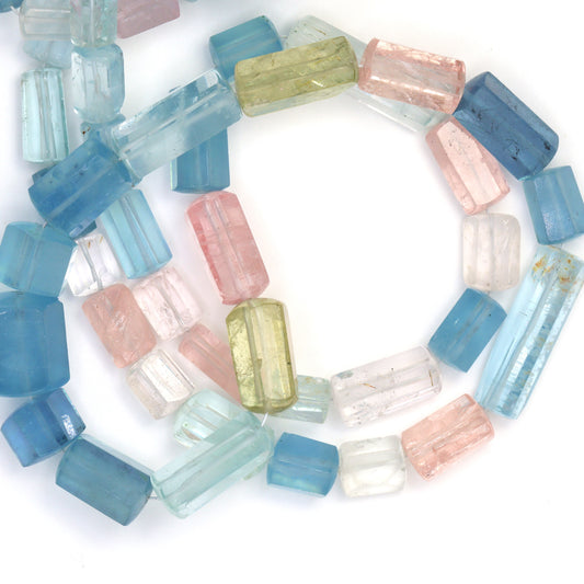 AAA Ombre Blue Aquamarine 9x5mm Hexagons Bead Strand