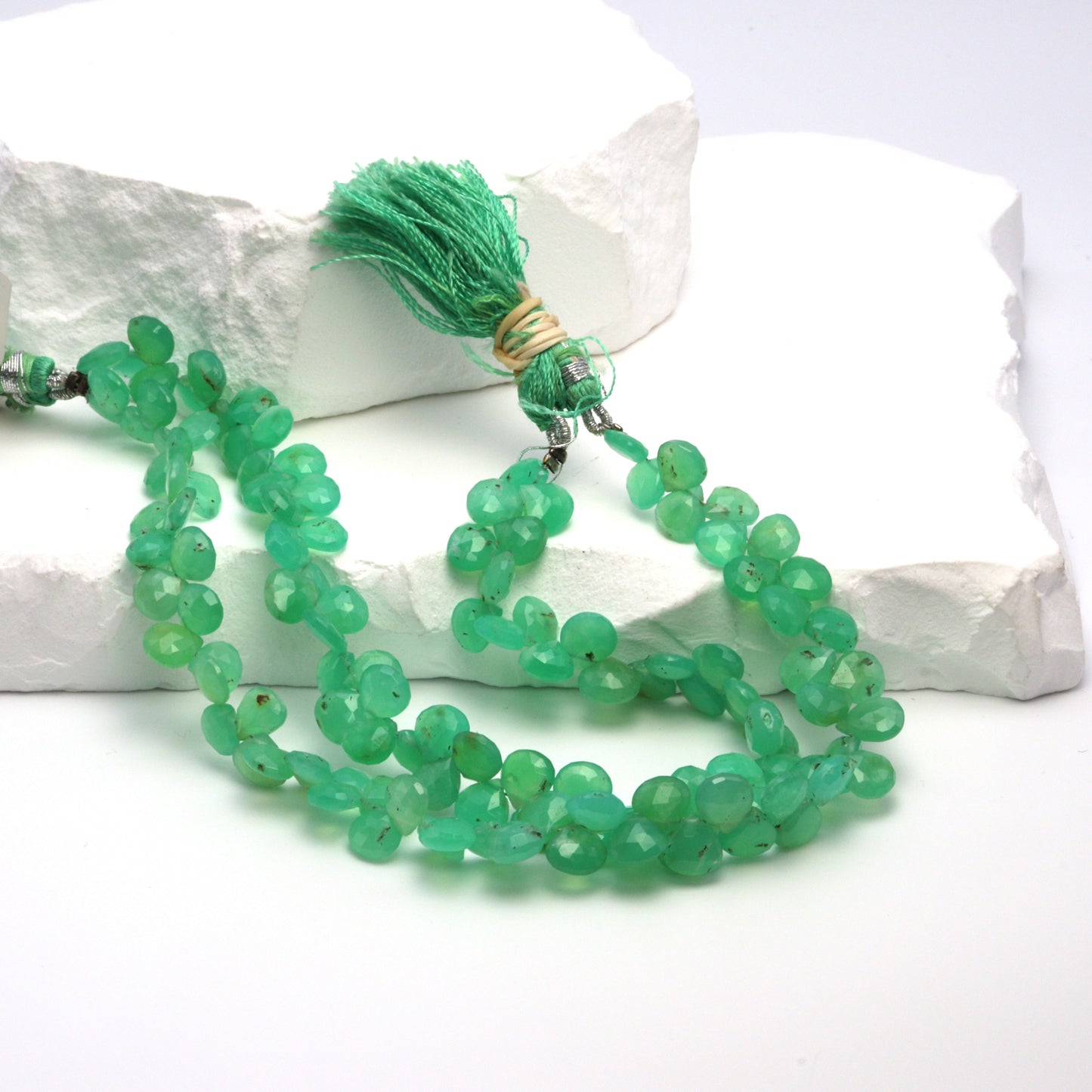 Apple Green Chrysoprase 6mm Faceted Heart Shaped Briolettes Bead Strand