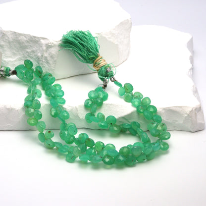 Apple Green Chrysoprase 6mm Faceted Heart Shaped Briolettes Bead Strand