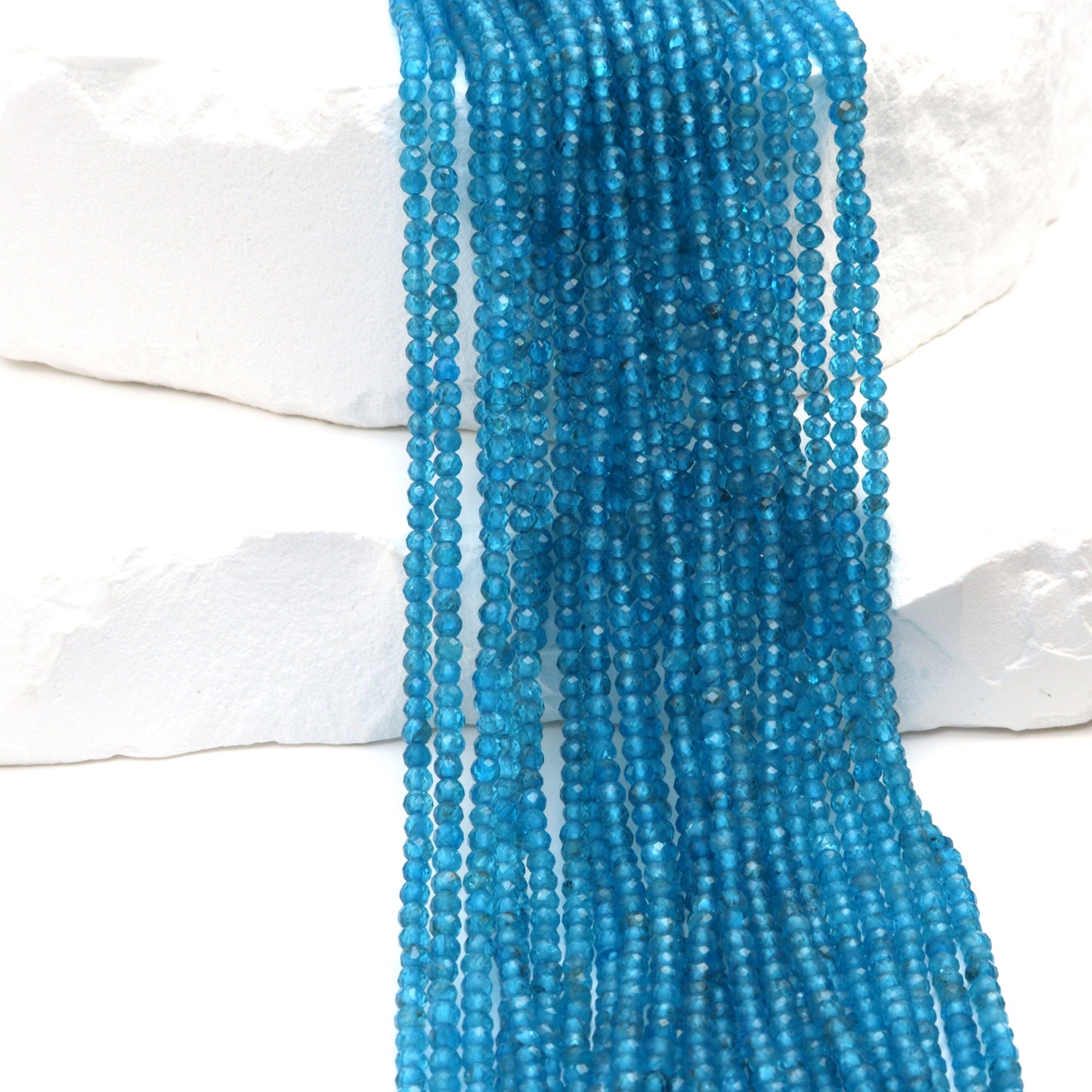 Neon Blue Apatite 2mm Faceted Rounds Bead Strand