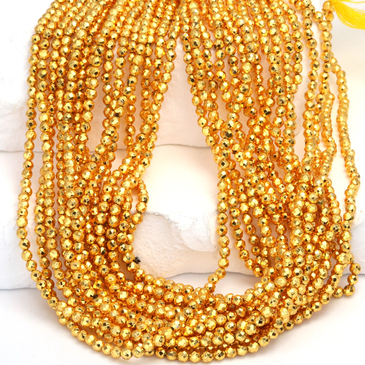 Gold Plated Pyrite 2.5mm Faceted Rounds Bead Strand