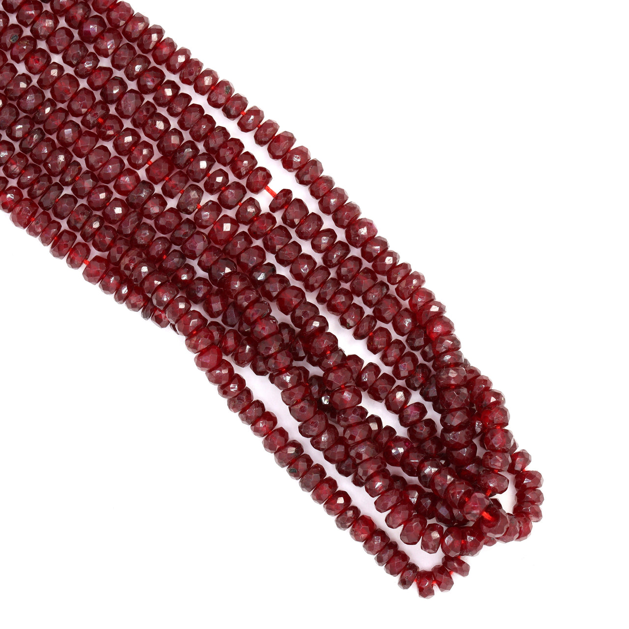 Red Ruby 3.5mm - 4.0mm Hand Faceted Rondelles Bead Strand