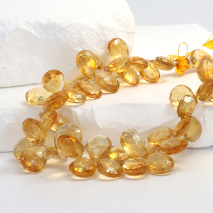 Yellow Citrine 11x9mm Faceted Pear Shaped Briolettes