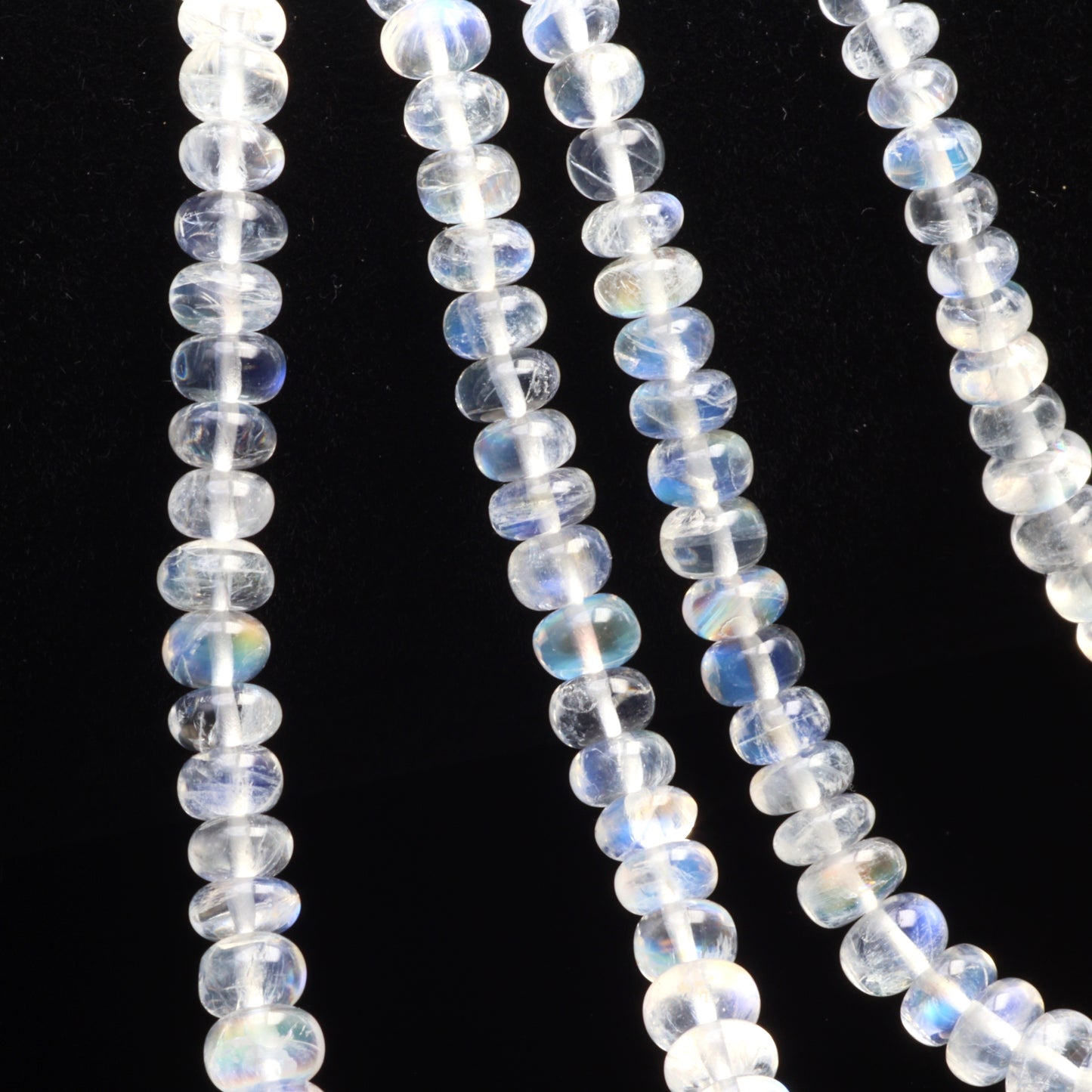 AA Blue Rainbow Moonstone 4mm - 6mm Smooth Rondelles Bead Strand