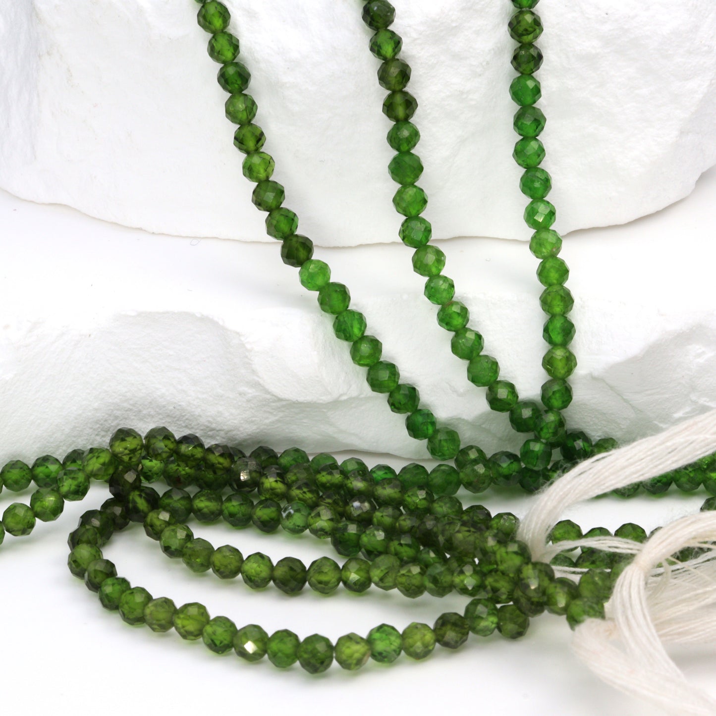 Green Chrome Diopside 3.5mm Faceted Rounds Bead Strand