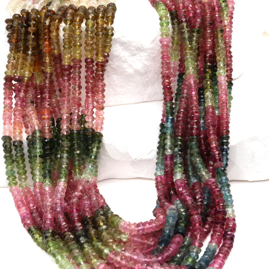 Watermelon Tourmaline 3mm Hand Faceted Rondelles Bead Strand