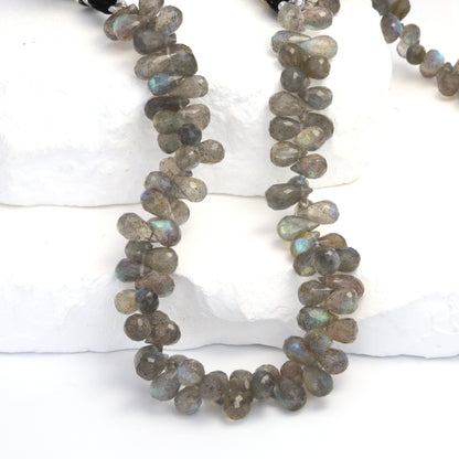 Blue Labradorite 8x5mm Faceted Teardrop Briolettes Bead Strand