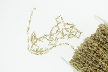 Golden Rutilated Quartz 3mm Faceted Rounds Rosary Chain Sterling Silver with Gold Plating Wire Wrap Chain by the Foot