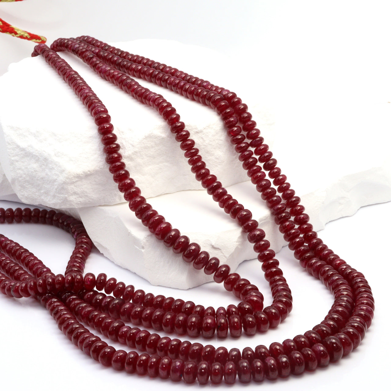 Red Ruby 4mm – 8mm Smooth Rondelles 3 Strand Bead Necklace