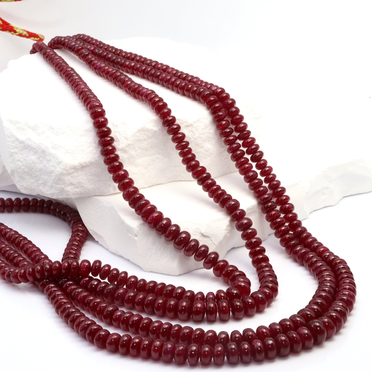 Red Ruby 4mm – 8mm Smooth Rondelles 3 Strand Bead Necklace