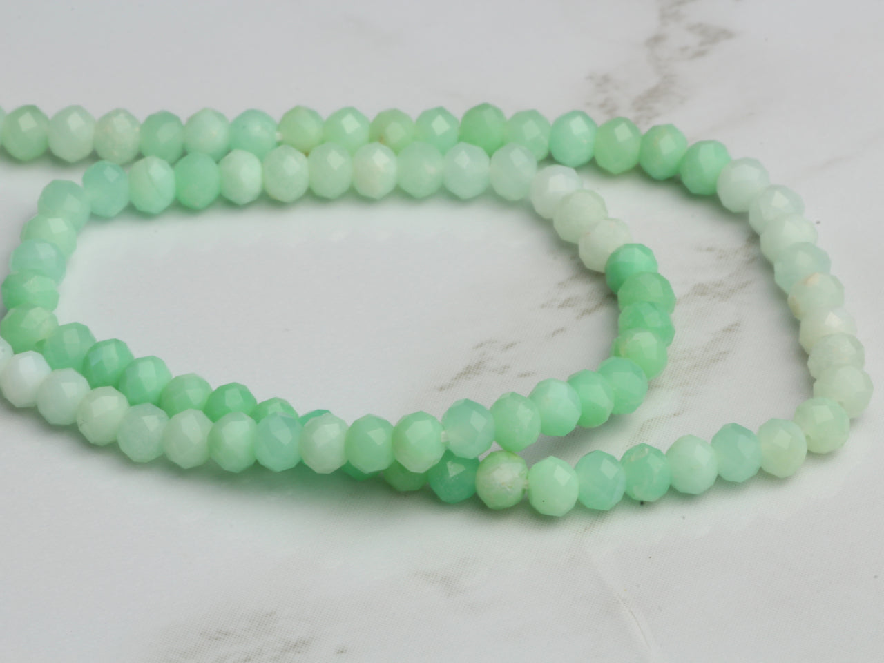 Ombre Green and White Chrysoprase 3mm Faceted Rondelles