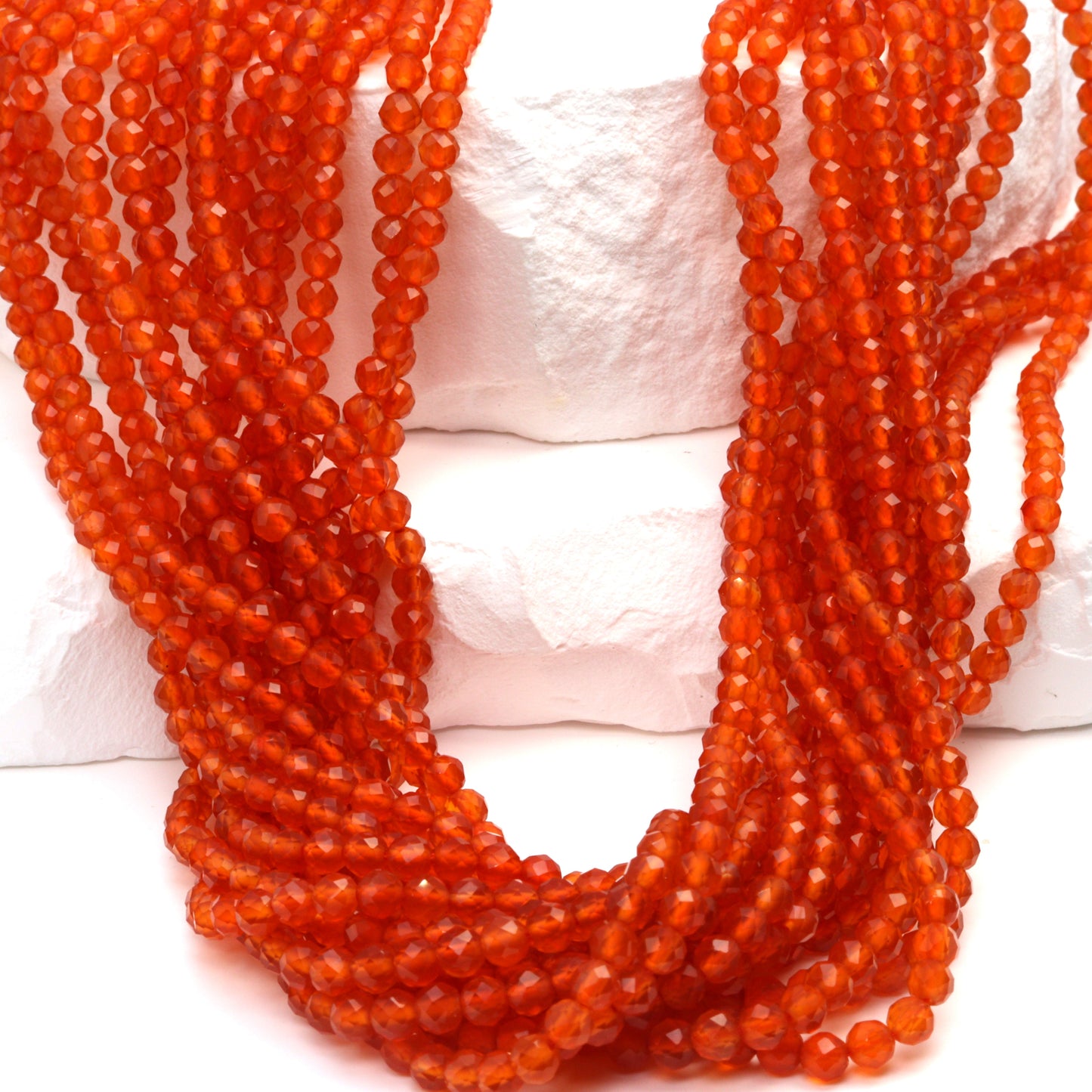 Orange Carnelian 3mm Faceted Rounds