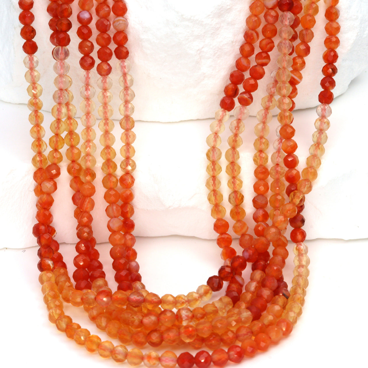 Ombre Orange Mexican Fire Opal 3mm Faceted Rounds Bead Strand