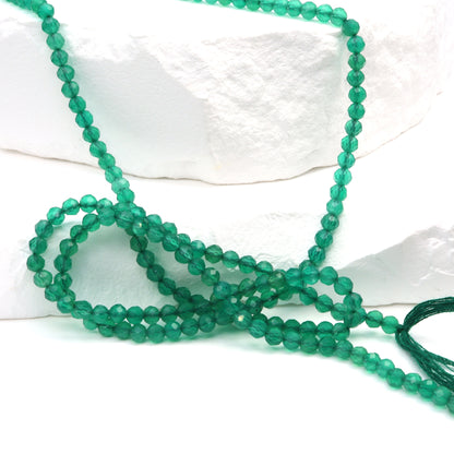 Green Onyx 3mm Faceted Rounds Bead Strand
