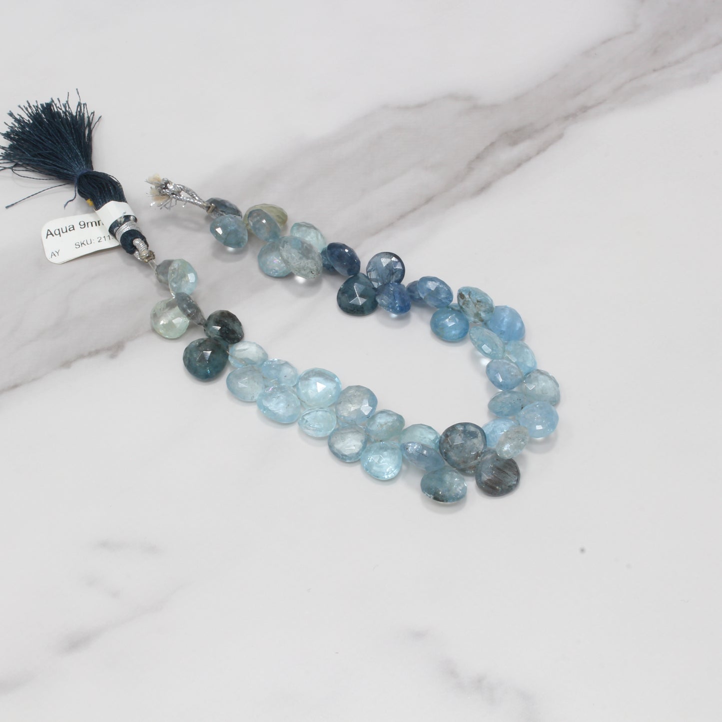 Blue Moss Aquamarine 9mm Faceted Heart Shaped Briolettes