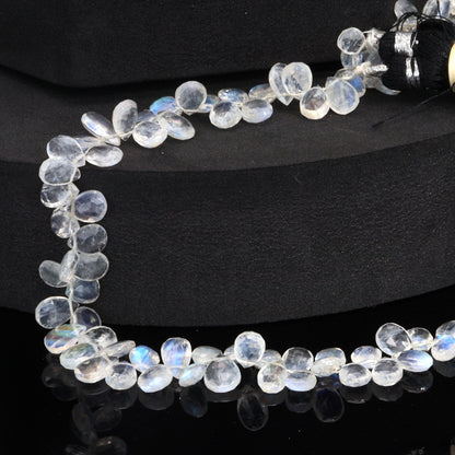 AA Blue Rainbow Moonstone 8x5mm Faceted Pear Shaped Briolettes Bead Strand