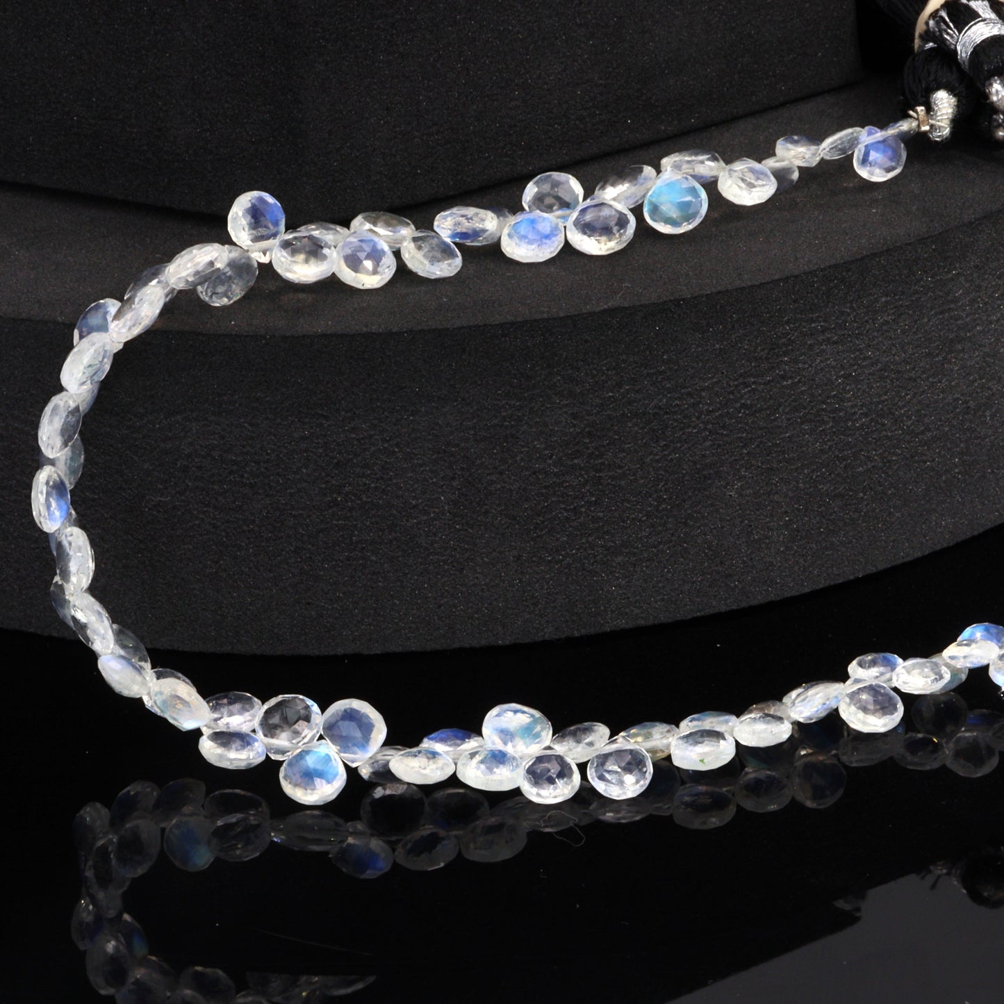 AAA Blue Rainbow Moonstone 5mm Faceted Heart Shaped Briolettes Bead Strand
