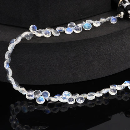 AAA Blue Rainbow Moonstone 5mm Faceted Heart Shaped Briolettes Bead Strand