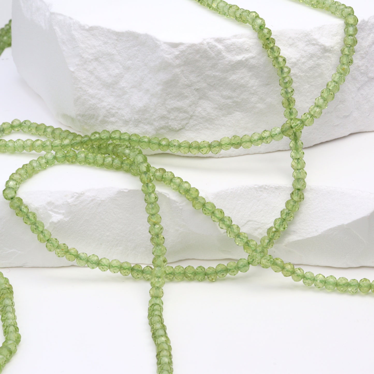 Green Peridot 3mm Faceted Rondelles Bead Strand