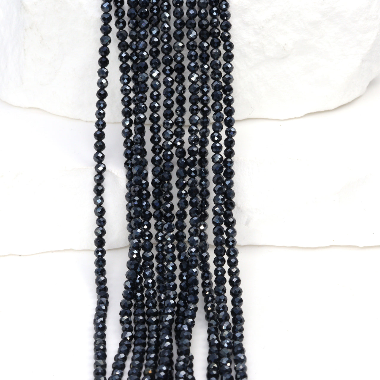 Coated Black Spinel 2mm Faceted Rounds Bead Strand