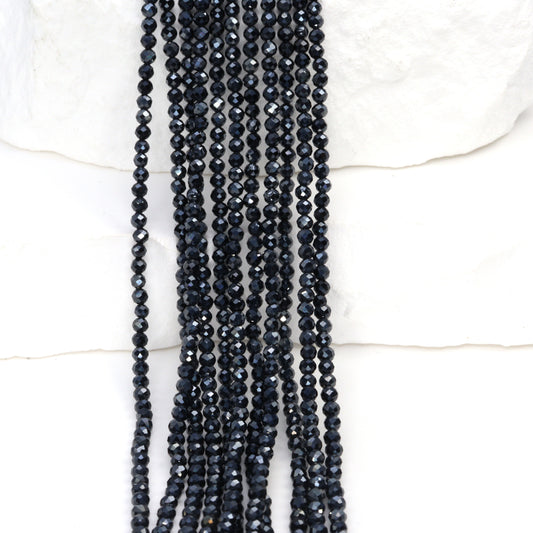 Coated Black Spinel 2mm Faceted Rounds Bead Strand