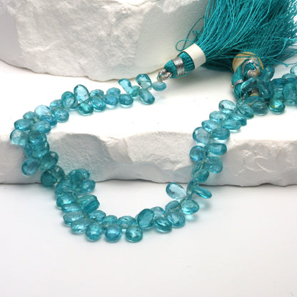 Sea Blue Apatite 7x5mm Faceted Pear Shaped Briolettes Bead Strand