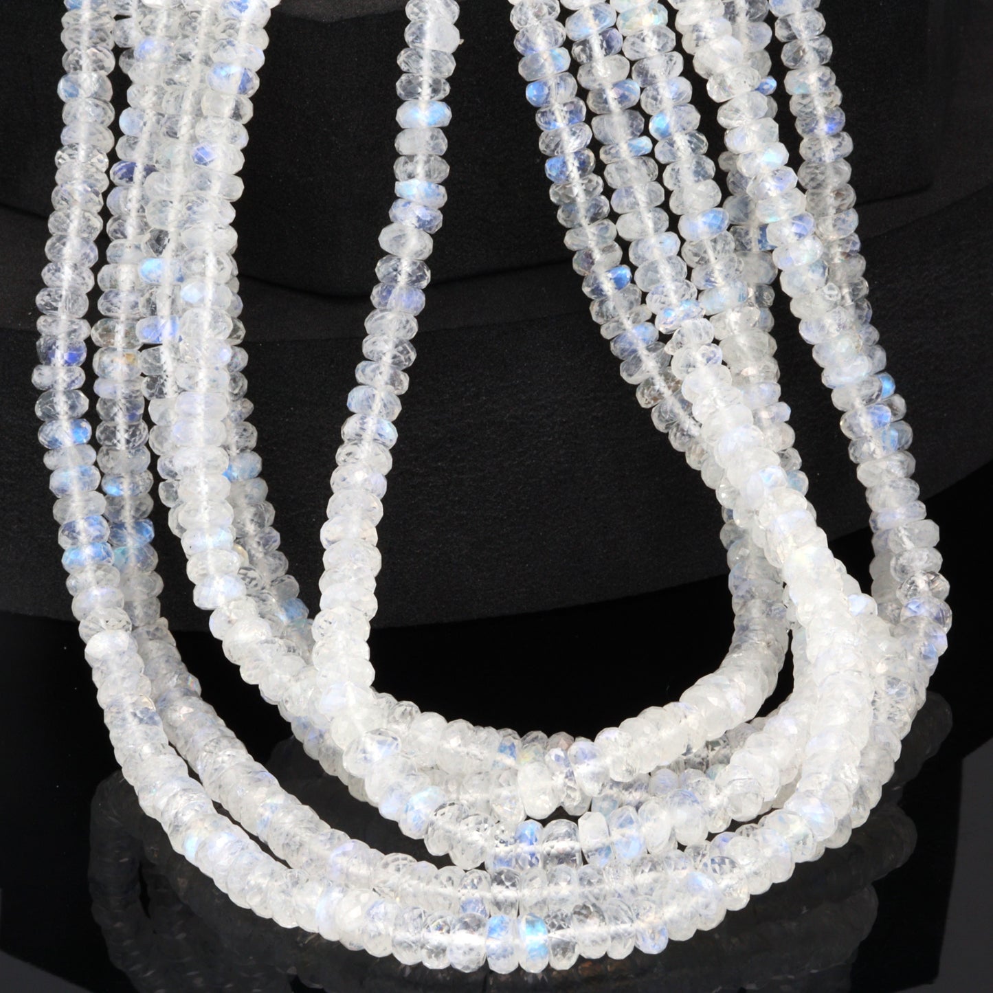 AA Blue Rainbow Moonstone 5mm Faceted Rondelles Bead Strand