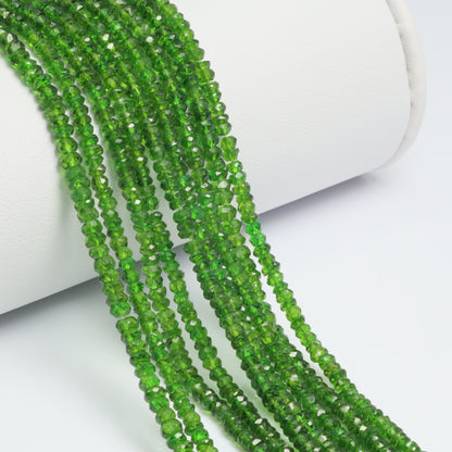 Green Chrome Diopside 3mm Hand Faceted Rondelles Bead Strand