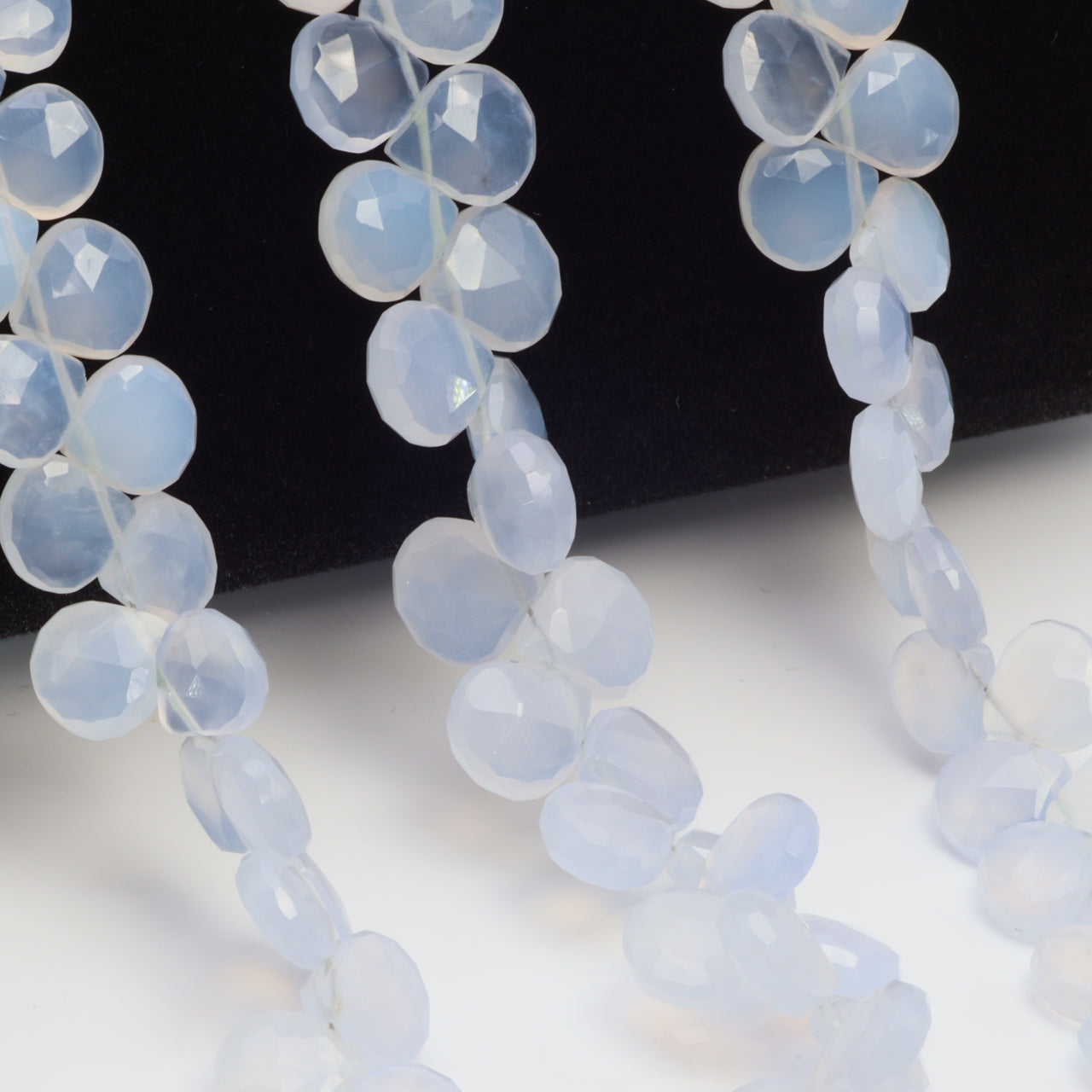 Natural Blue Chalcedony 8mm Faceted Heart Shaped Briolettes Bead Strand