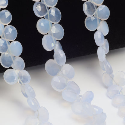 Natural Blue Chalcedony 8mm Faceted Heart Shaped Briolettes Bead Strand