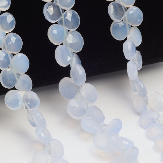 Natural Blue Chalcedony 8mm Faceted Heart Shaped Briolettes Bead Strand