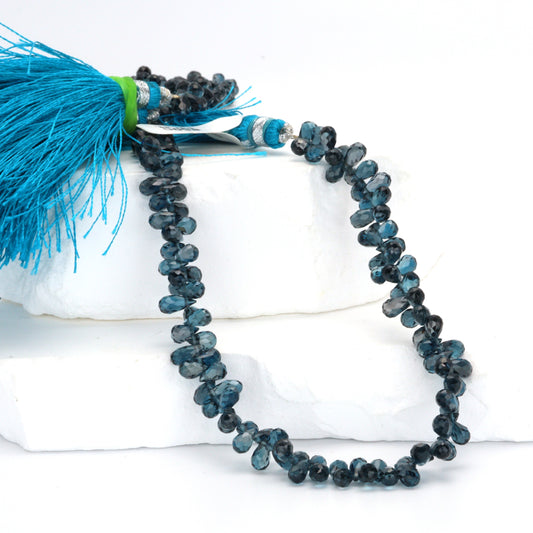AA London Blue Topaz 4x6mm Faceted Teardrop Briolettes Bead Strand