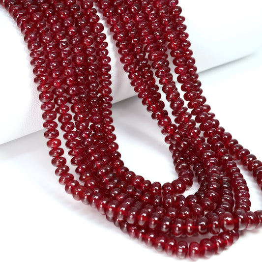 Red Ruby 3mm – 5.5mm Smooth Rondelles 6 Strand Bead Necklace