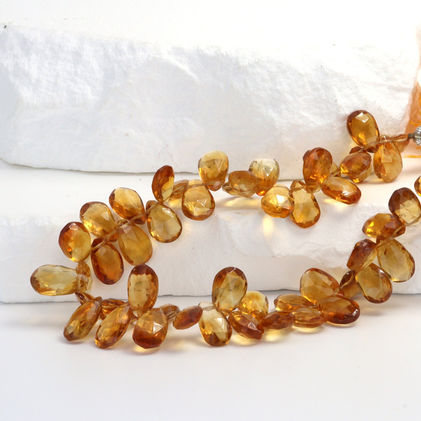 Orange Madeira Citrine 9x6mm Faceted Pear Shaped Briolettes Bead Strand