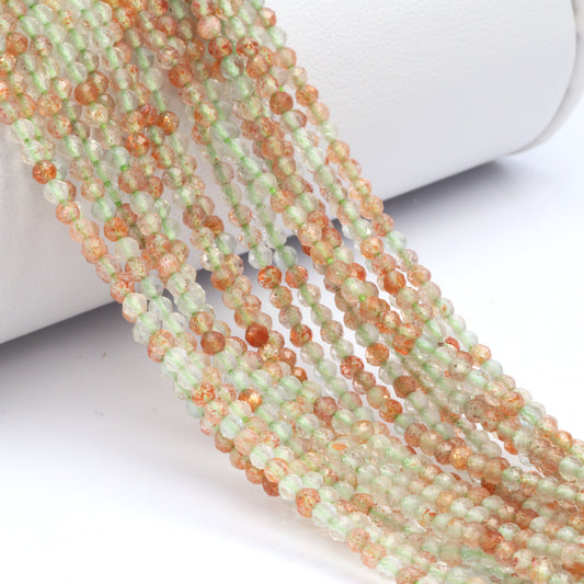 Orange and Green Sunstone 2mm Faceted Rounds Bead Strand