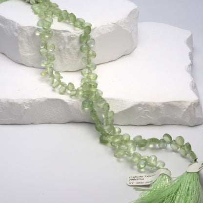 Green Prehnite 7x5mm Faceted Pear Shaped Briolettes