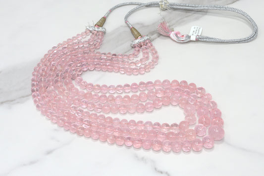 Pink Morganite 6mm-11mm Smooth Rondelles 3 Strand Bead Necklace