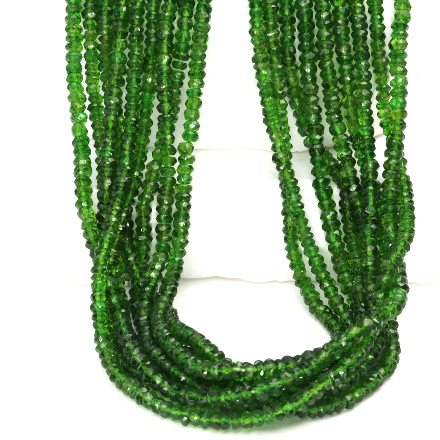 Green Chrome Diopside 3mm Hand Faceted Rondelles Bead Strand